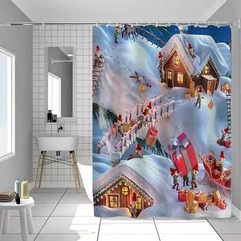 Рождественская мультяшная занавеска для душа с ковриком для ванной, чехол для унитаза, праздничная занавеска для душа, милая занавеска для ванной комнаты для дома, ванной комнаты