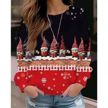 Рождественская мужская футболка, осенний свитер с длинным рукавом, женский принт с героями мультфильмов, свободная одежда, повседневные футболки из хлопка с круглым вырезом S