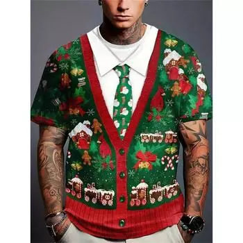 Рождественская мужская футболка с 3D-принтом, повседневные футболки с коротким рукавом, уличная мода, свитер с круглым вырезом, мужская свободная футболка S