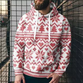 Рождественская мужская толстовка с капюшоном, красная толстовка с капюшоном, 3D рождественский принт Harajuku, модный зимний свитер, унисекс, праздничная одежда S