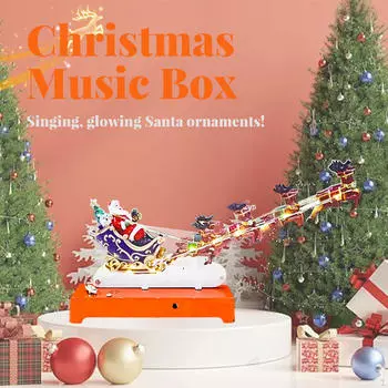 Рождественская музыкальная шкатулка, фигурка летающего оленя, украшение, сцена сани Санта-Клауса