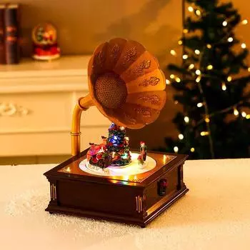 Рождественская музыкальная шкатулка проигрыватель пластинок вращающийся свет с музыкальным баром кафе дисплей рождественский подарок