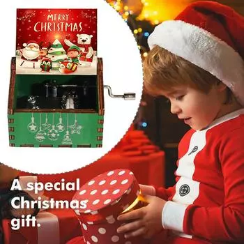 Рождественская музыкальная шкатулка с ручкой, деревянная антикварная резная музыкальная шкатулка, креативный детский подарок на Новый год и день рождения зелёный