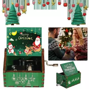 Рождественская музыкальная шкатулка с ручным приводом, деревянная гравированная музыкальная шкатулка, креативный детский подарок на Новый год и день рождения зелёный