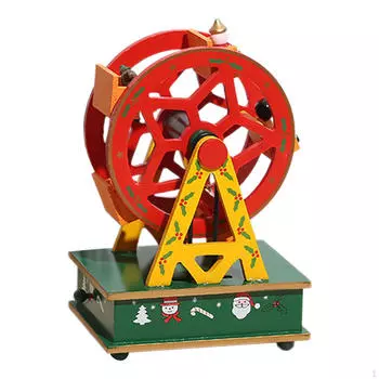 Рождественская музыкальная шкатулка с украшением на колесе, настольная деревянная музыкальная для фестивалей красный