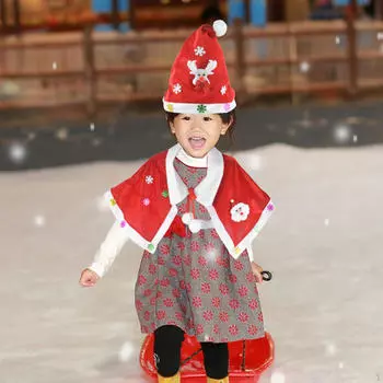 Рождественская накидка из красного бархата с плюшевыми шариками, платье на шнуровке с шапкой, шаль Санты для