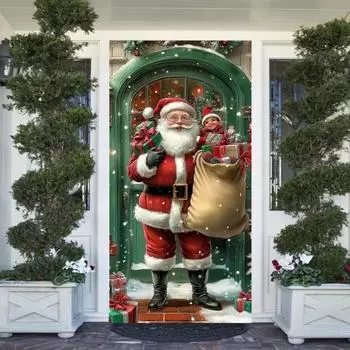 Рождественская накладка на дверь Баннер Праздничное украшение дома Новогодняя веселая рождественская вечеринка Украшение входной двери 90x185 см 90x185cm