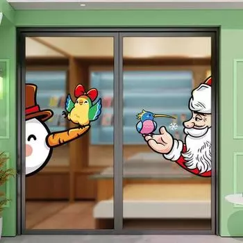 Рождественская наклейка на окно без клея прозрачная Санта снеговик лось принт статическая липкость противоскользящая многоразовая праздничная противоскользящая наклейка для украшения оконного стекла S E