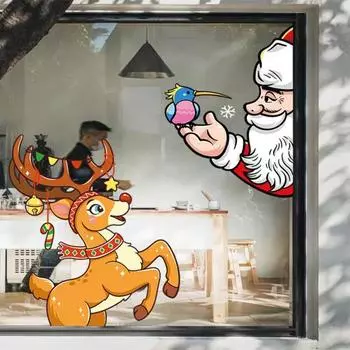Рождественская наклейка на окно без клея прозрачная Санта снеговик лось принт статическая липкость противоскользящая многоразовая праздничная противоскользящая наклейка для украшения оконного стекла S E