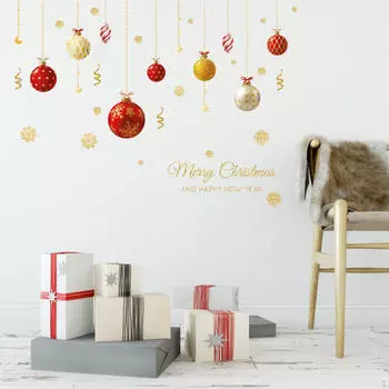 Рождественская наклейка на окно, настенная живопись, настенная живопись, сделай сам, украшение, подвесной шар, витрина, наклейка