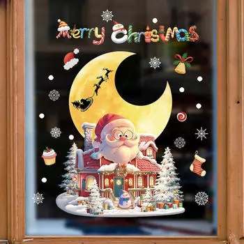 Рождественская наклейка на окно, рождественская наклейка на дом, наклейка Санта-Клауса, настенная роспись на стеклянной двери для витрины
