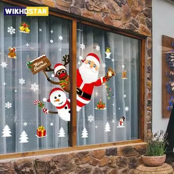 Рождественская наклейка на окно Веселые рождественские украшения для дома 2024 Рождественские украшения Xmas Navidad Natal Подарки Новый год 2025 A