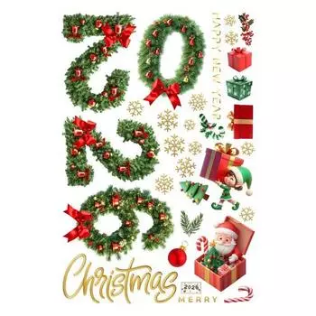 Рождественская наклейка на окно Водонепроницаемый ПВХ Венок из сосновых иголок Санта-Клаус