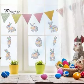 Рождественская наклейка на окно защищает птиц, предотвращает столкновения, красочные светоотражающие статические наклейки, лось, снежинка, узор, радужная призма, наклейки для домашнего декора Snowflake