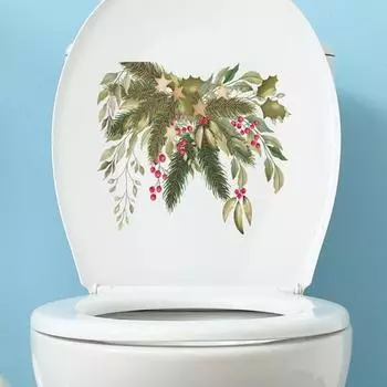 Рождественская наклейка на унитаз с рисунком зеленых листьев растений, наклейка без выцветания, сильная адгезия