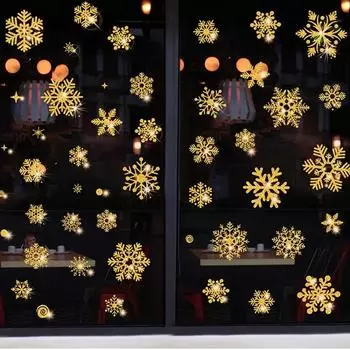 Рождественская наклейка «Снежинка» из белого золота, украшение для стеклянного окна, детская комната, рождественские наклейки на стену, наклейки для дома, украшение на Новый год 30*37cm
