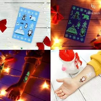 Рождественская наклейка-татуировка детская светящаяся хна Санта-Снеговик Часы, набор A