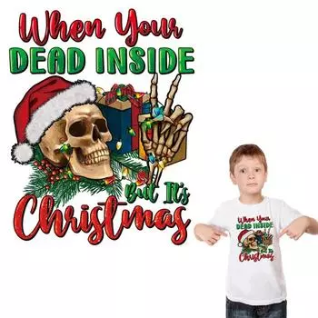 Рождественская нашивка с черепом для одежды, толстовки с капюшоном для художественного творчества, наклейки на одежду «сделай сам», термопресс, аппликация, нашивка в стиле панк, Ropa, рождественская нашивка 18.8x24cm
