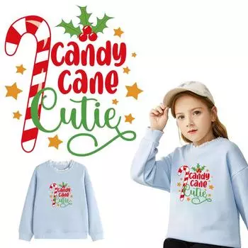 Рождественская нашивка с изображением леденца, аппликация с термопрессом, своими руками, парчи, Ropa, футболка, одежда, наклейки, термонаклейка на одежду