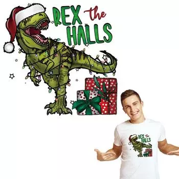 Рождественская нашивка в стиле панк с динозавром, термопресс, аппликация, Parches Ropa Diy, толстовки, наклейки на одежду, термонашивка, Рождественский подарок 22x21.6cm