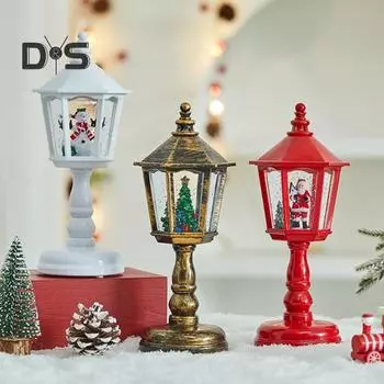 Рождественская настольная лампа, музыкальный ночник с мини-фигурками, сверкающие блестки, напольный фонарь для прикроватного столика, каминная полка красный