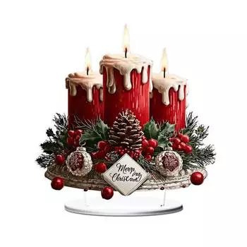 Рождественская настольная табличка 2D акриловая настольная табличка со свечами, сосновыми шишками, узором из красных ягод для праздничного многоярусного подноса, домашнего декора для вечеринки A