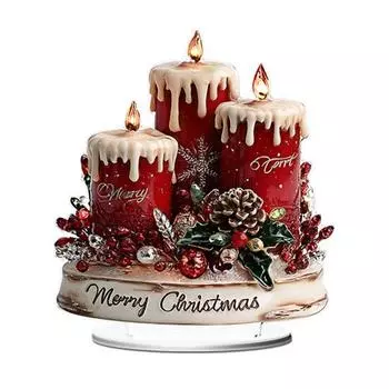 Рождественская настольная табличка 2D акриловая настольная табличка со свечами, сосновыми шишками, узором из красных ягод для праздничного многоярусного подноса, домашнего декора для вечеринки E