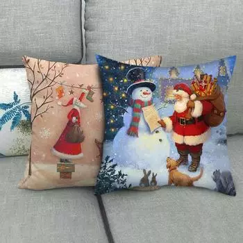 Рождественская наволочка из льна, расписанная вручную, наволочка для подушки с изображением оленя Клауса, наволочка для диванной подушки One Size