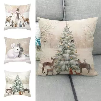 Рождественская наволочка из льна, расписанная вручную, наволочка для подушки с изображением оленя Клауса, наволочка для диванной подушки One Size