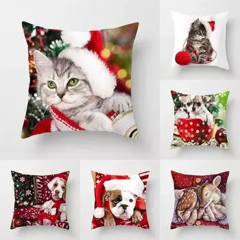 Рождественская наволочка Рождественская наволочка с изображением животных Гостиная Диван Чехлы Рождественские украшения дома 40x40cm