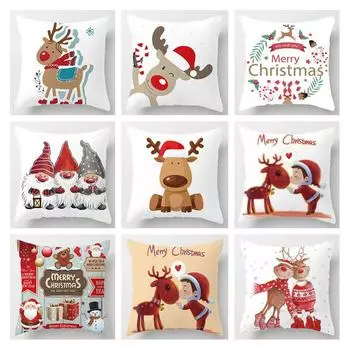 Рождественская наволочка Рождественская подушка с принтом лося Домашнее украшение Диванная подушка 40x40cm