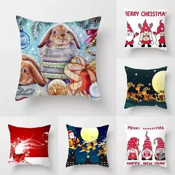 Рождественская наволочка с изображением лося, зимняя снежная сцена, наволочка с принтом Санта-Клауса, наволочка для гостиной, дивана, Рождественское украшение для дома 40x40cm