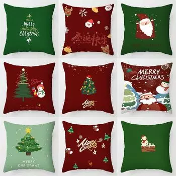 Рождественская наволочка с красным рисунком Санта-Клауса и снеговика, диванная подушка 40x40cm