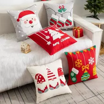 Рождественская наволочка с красочным принтом в виде мультфильма, квадратная форма, для спальни, гостиной, дивана 4