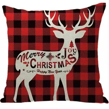 Рождественская наволочка с принтом Санта-Лося, льняная подушка в клетку, Рождественское украшение 45*45 cm