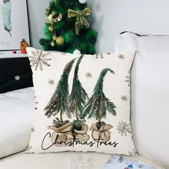 Рождественская наволочка с принтом снежинки и рождественской елки, наволочка, моющаяся наволочка для дивана, праздничное украшение дома