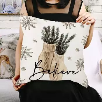 Рождественская наволочка с принтом снежинки и рождественской елки, наволочка, моющаяся наволочка для дивана, праздничное украшение дома