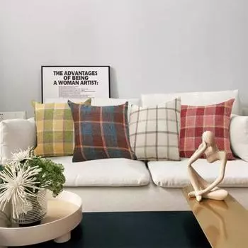 Рождественская наволочка с принтом в клетку и скрытой молнией, квадратная форма, двухсторонняя печать 45x45cm красный