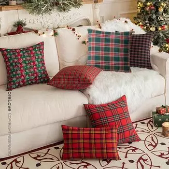Рождественская наволочка с принтом в клетку, односторонний принт, прочная скрытая молния, доступны два размера, декоративная наволочка для дивана, наволочка для подушки 30x50cm D