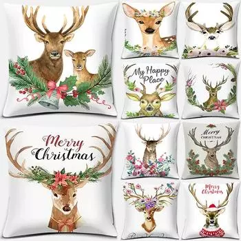 Рождественская наволочка с рисунком оленя, квадратная наволочка, украшение для дома и офиса, наволочка 40X40CM