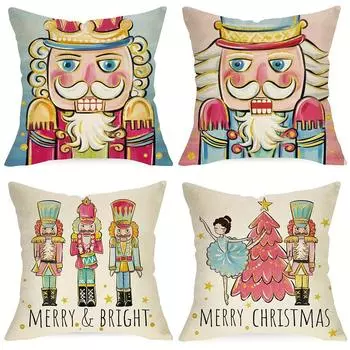 Рождественская наволочка «Щелкунчик» Подарок на Новый год Гостиная Диван Чехол Подушка Украшение для дома Застежка-молния Открывающаяся и закрывающаяся 40x40cm