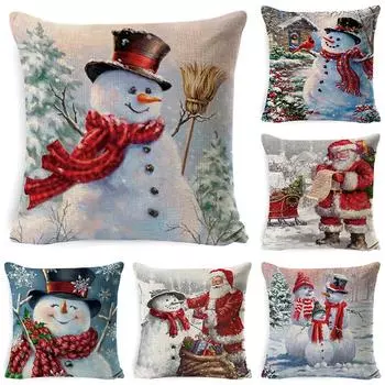 Рождественская наволочка со снеговиком, украшение для гостиной, льняная наволочка, новогодний Санта-Клаус, Рождественский чехол для дивана 40x40cm