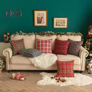 Рождественская наволочка со снежинками, клетчатая наволочка для дивана, декоративная наволочка для гостиной, спальни, праздничная подушка для сиденья автомобиля 1pc E