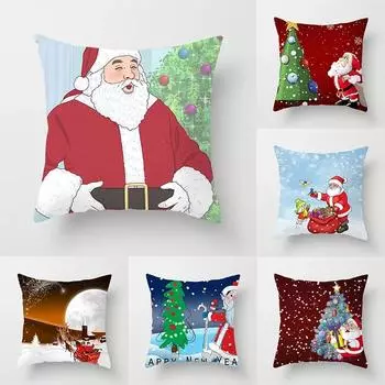 Рождественская наволочка, зимняя снежная сцена, наволочка с принтом Санта-Клауса, наволочка для гостиной, дивана, рождественское украшение для дома 40x40cm