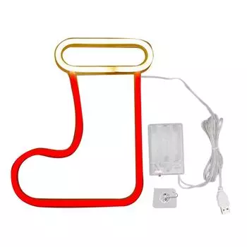 Рождественская неоновая светодиодная вывеска для рождественских сапог с питанием от батареи и зарядкой через USB, настенный декор