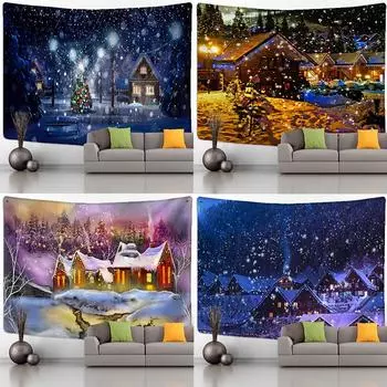 Рождественская ночная сцена, гобелен, настенный мультяшный рисунок, снежная сцена, Новогоднее украшение для дома 100x75cm