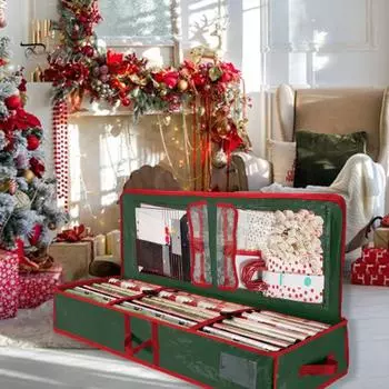 Рождественская оберточная бумага для хранения, прочная мягкая полиэтиленовая тканая ткань, подарочная упаковка, сумка для хранения с гибкими перегородками и карманами красный