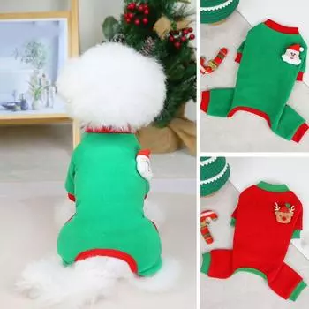 Рождественская одежда для домашних животных, мягкая нить с подшивкой, утолщенные повседневные теплые флисовые леггинсы, четыре леггинса S зелёный