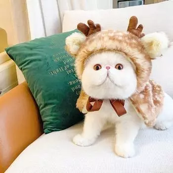 Рождественская одежда для домашних животных. Накидка для кошки, превращенная в коричневую накидку из лося, шаль, американская короткая и британская короткая зимняя одежда для кошек.