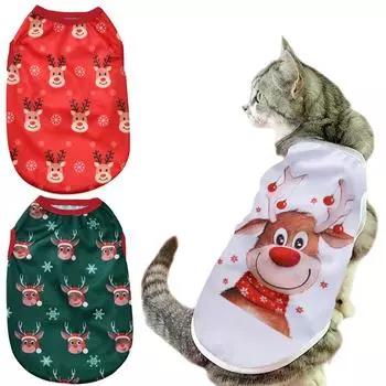 Рождественская одежда для кошек, хлопковый жилет для домашних животных, футболка для маленьких собак, кошек, одежда для вечеринки, костюм для щенка, котенка, французский бульдог, двуногие наряды XS
